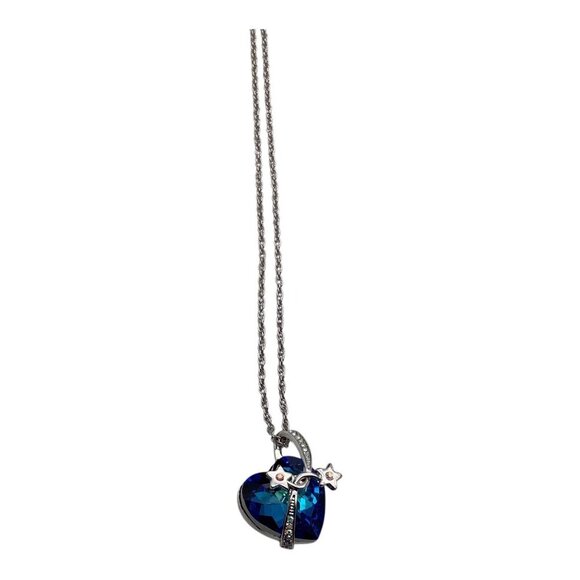 Blue Swarovski Crystal Heart Necklace W/ Silver Stars Pendant Adjustable Chain - Picture 10 of 10